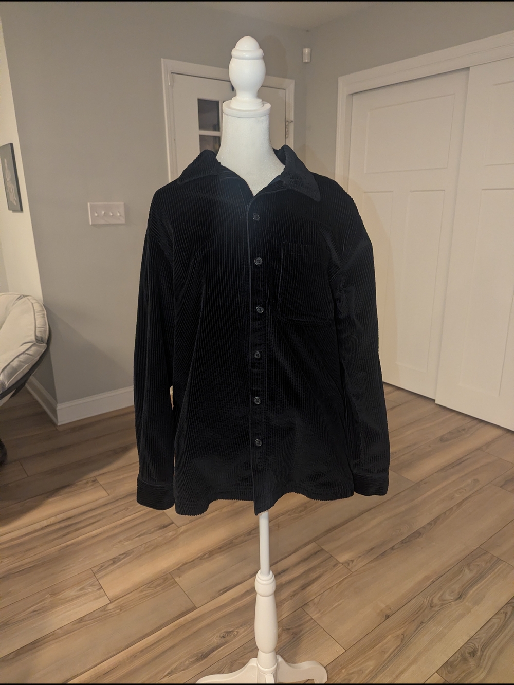 L.L. Bean Black Corduroy Button-Up Shirt Jacket